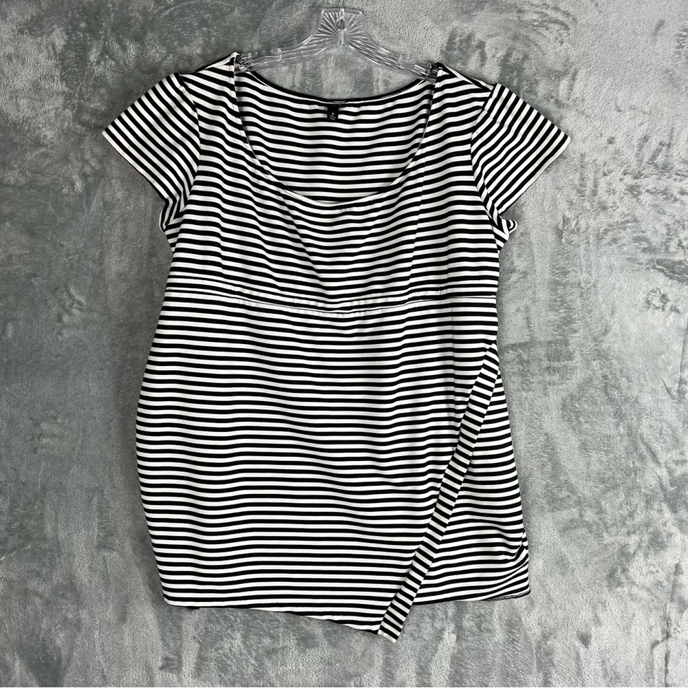 Torrid Black White Striped Stretchy TShirt Dress 2X Plus Size Neutral Scoop Neck